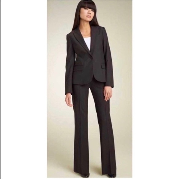 Theory Satin Waist Core Wool Crepe Trousers Pants Straight Leg Black - Picture 1 of 8